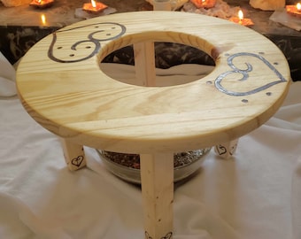 Yoni Steam Seat with African Adinkra  ASASE YE DURU for Mama Earth's Divinity Wood Burned into Handcrafted V Steam Stool