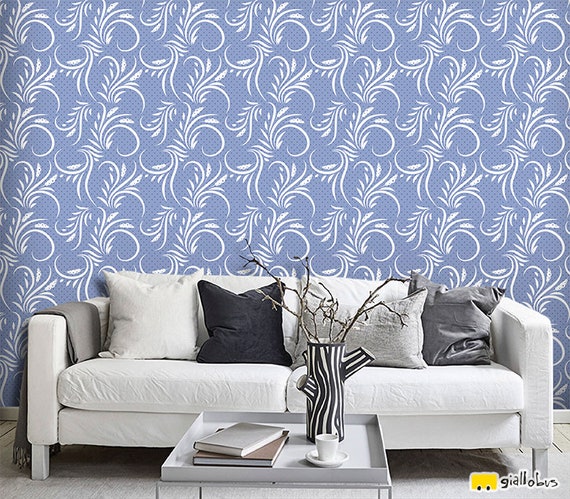 Carta Da Parati Autoadesiva Provenzale Barocco Blu Giallo Bus