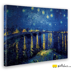 Quadri Prints on Canvas - Vincent Van Gogh - Noche estrellada sobre el Ródano - AUTOBÚS AMARILLO