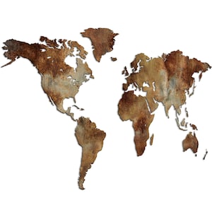 Giallobus - Carte du monde effet rouille - Sculpture murale en MDF
