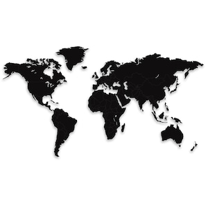 Mapa del mundo de la pintura - Escultura de pared en negro MDF - GIALLOBUS