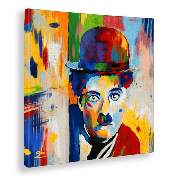 Quadro Charlie Chaplin Balões Corações - Quadros Online
