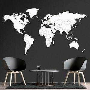 Weltkarte Bild Wandskulptur aus MDF Weiß GIALLOBUS Bild 4