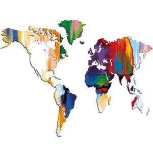 Giallobus - Mapa del mundo COLORES ABSTRACTOS - Escultura de pared de MDF