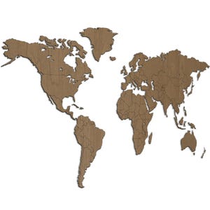 Giallobus - Mappa del Mondo ROVERE - Scultura a Parete in MDF