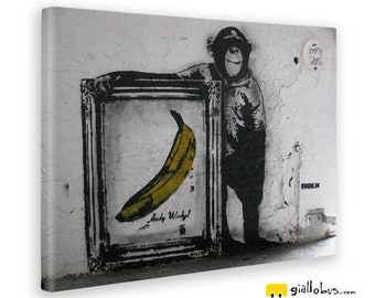 Moderne Gemälde - Banksy - Affe Banane Rahmen - GELB BUS