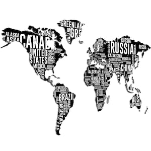 Giallobus - Carte du monde - NOMS DES CONTINENTS - Sculpture murale en MDF