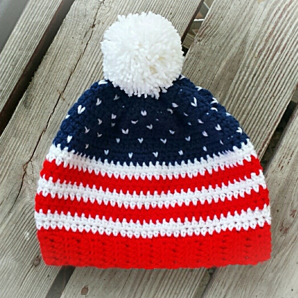 AMERICAN Flag (USA) Hat - crochet pdf pattern