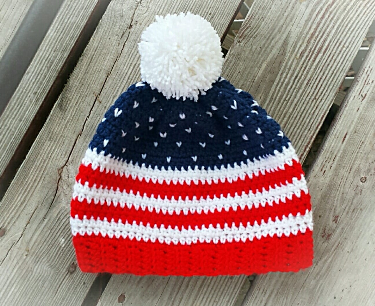 SisanDina Ecuador 100% Wool Handmade Crochet Bucket Hat American Flag Patriotic Fourth of July Bucket Hat - 4th of July Independence Day  main image 2