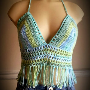 Fringed festival halter top crochet pattern
