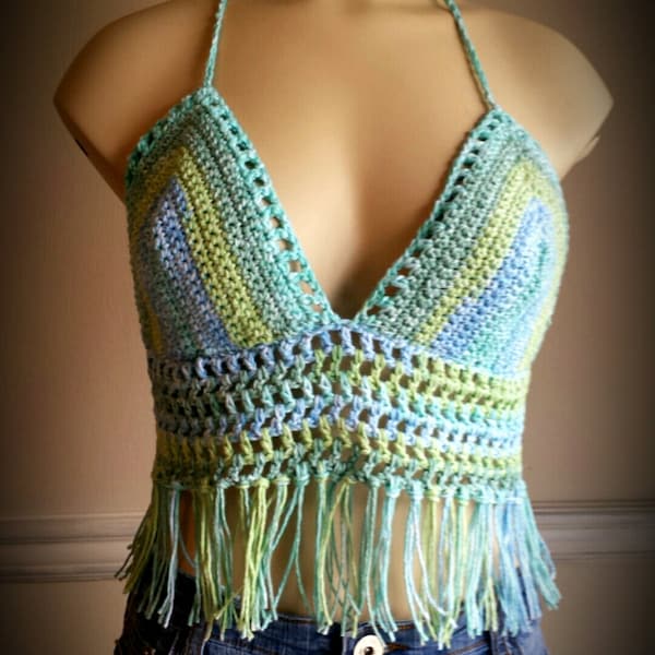 Fringed festival halter top crochet pattern