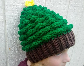 Patrón de crochet para gorro de árbol de Navidad: tallas para recién nacido, bebé, niño pequeño, niño y adulto