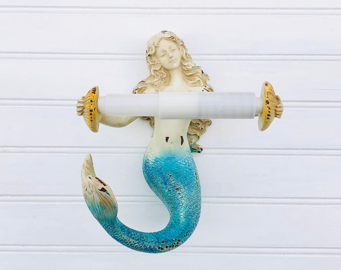Mermaid Toilet Paper Holder Mermaid Decor Beach Bathroom Decor Coastal