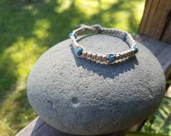 Hemp and turquoise beaded bracelet
