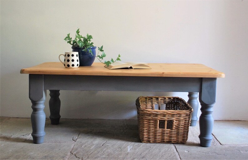 Farmhouse Style Large Grey Painted Vintage Coffee Side Table