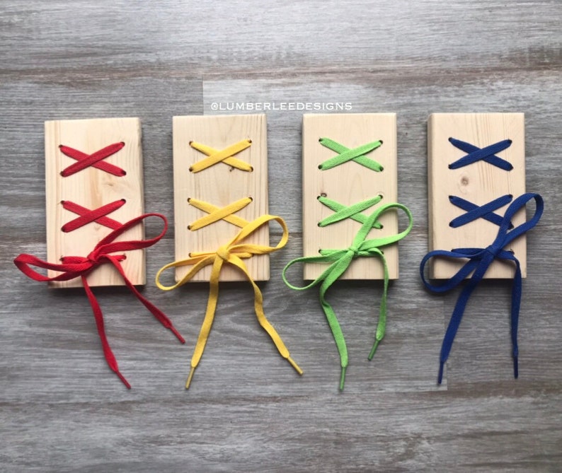 View of Wooden Shoelace Tying Practice for Children | Classroom Manipulative - Etsy
