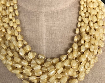 Retro YELLOW multi-strand beaded necklace.
