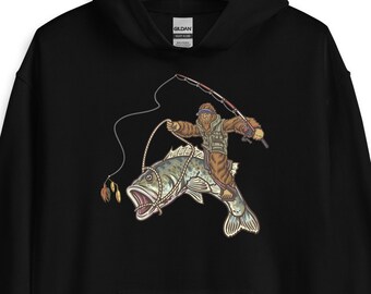 Bigfoot Fisherman Hoodie - Largemouth Bass Graphic Design - Etsy