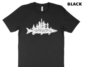 Muskie Fishing Shirt: Forest Treeline Graphic Tee