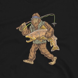 T-shirt de pêche à la mouche : motif truite brune - style pêcheur en rivière