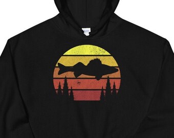 Walleye Angeln Hoodie, Sonnenuntergang Land Thema (Cotton Poly Blend)