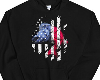 Walleye Angler-Hoodie, Baumwollmischung, Fronttasche (Unisex S-XXL)