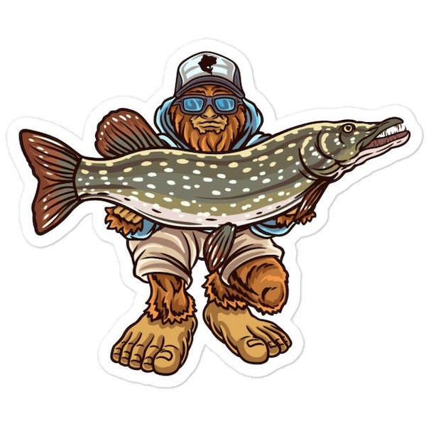 Pike Fishing Sticker , Bigfoot Fishing Sticker , Fishing Sticker , Fishermen Sticker , Fishing Decal , Bigfoot Decal , Bigfoot Sticker