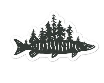 Muskie Fishing Forest Treeline Fisherman Sticker