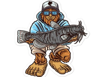 Catfish Fishing Sticker , Bigfoot Fishing Sticker , Fishing Sticker , Fishermen Sticker , Fishing Decal , Bigfoot Decal , Bigfoot Sticker