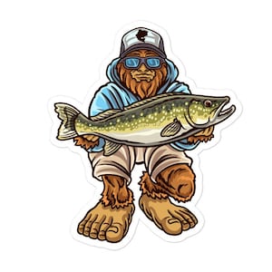 Pegatina de pesca de Walleye, Pegatina de pesca de Bigfoot, Pegatina de pesca, Pegatina de pescadores, Calcomanía de pesca, Calcomanía de Bigfoot, Pegatina de Bigfoot