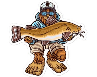 Fishing Decal: Catfish and Bigfoot Design - Matte Vinyl