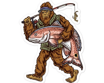 Bigfoot Redfish Sticker, Funny Sasquatch Fishing Decal (Vinyl)