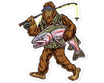 Steelhead Stickers , Trout Sticker , Fishing Decal , Fisherman Sticker , Mens Fishing Gift , Womens Fishing Gift , Bigfoot Sticker , Bigfoot