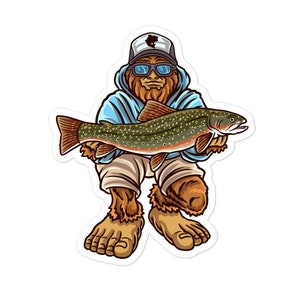 Calcomanía de trucha de arroyo, trucha de arroyo, calcomanía de Bigfoot, calcomanía de pesca de Bigfoot, calcomanía de pesca de trucha, pesca de trucha, pescador de trucha