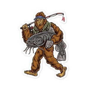 Autocollant de pêche au poisson-chat , Autocollant de pêche Bigfoot , Autocollant de pêche , Autocollant de pêcheur , Autocollant de pêche , Autocollant Bigfoot , Autocollant Bigfoot