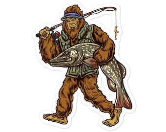 Pike Fishing Sticker , Bigfoot Fishing Sticker , Fishing Sticker , Fishermen Sticker , Fishing Decal , Bigfoot Decal , Bigfoot Sticker