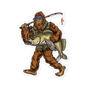 Walleye Fishing Sticker , Bigfoot Fishing Sticker , Fishing Sticker , Fishermen Sticker , Fishing Decal , Bigfoot Decal , Bigfoot Sticker