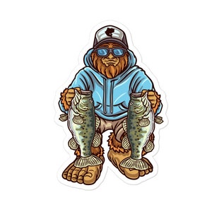 Pegatina de pesca de lubina negra, pegatina de pesca Bigfoot, pegatina de pesca, pegatina de pescadores, calcomanía de pesca, calcomanía Bigfoot