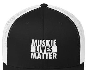 Muskie Trucker Hat: Fishing Dad Style (Adjustable Mesh Cap)