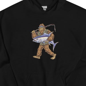 Bluza z kapturem Tuńczyka, Bluza z kapturem Tuńczyka Bigfoot, Koszulka Bigfoot, Sasquatch Fishing, Rybak Tuńczyka, Tuńczyk Błękitnopłetwy, Bluza z kapturem