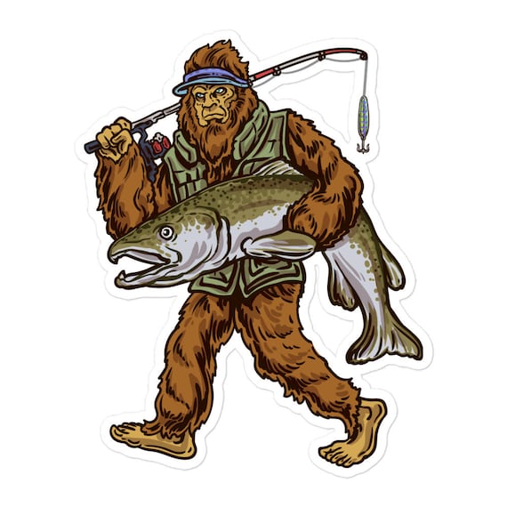 Salmon Fishing Sticker , Bigfoot Fishing Sticker , Fishing Sticker