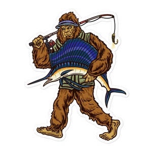 Autocollants Bigfoot de pêche au voilier - Décalcomanies en vinyle uniques pour les pêcheurs et les amateurs de Sasquatch - Décor extérieur imperméable à l’eau - Cadeau de pêche