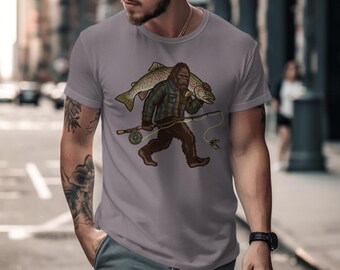 Bigfoot Fishing Tee: Rainbow Trout Design, Funny Outdoors Shirt