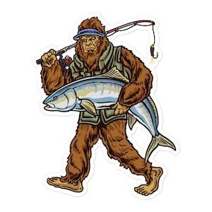 Kingfish Fishing Bigfoot Stickers - Unieke Vinyl Decals voor vissers en Sasquatch-liefhebbers - Waterdicht buitendecor - Visserijcadeau