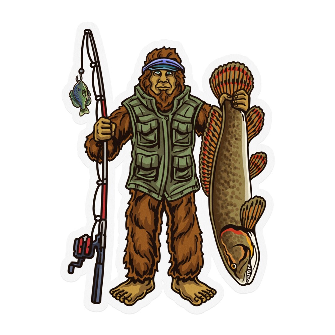 Bigfoot Fishing Decal: Sasquatch With Bowfin and Alligator Gar - Etsy