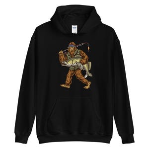 Fishing Hoodie: Walleye and Bigfoot Design - Soft Cotton Blend