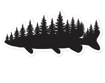 Northern Pike Fishing Forest Kiss Cut Sticker