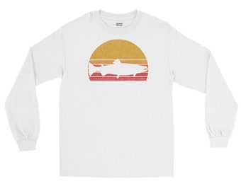 Salmon Fishing Shirt: Retro Style Long Sleeve - Classic Fit Cotton
