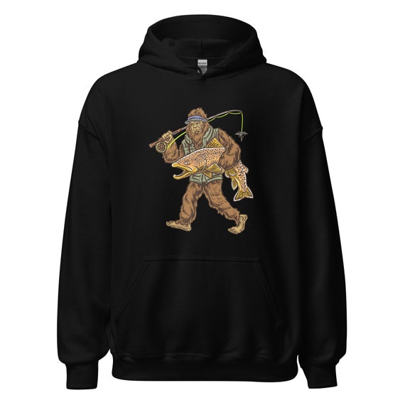 Bigfoot Fishing Hoodie: Brown Trout Design - Soft, Warm
