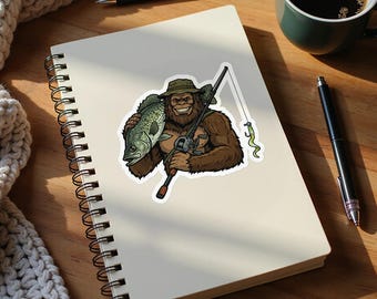 Vinylsticker Bigfoot Fisherman, grappige crappie-vangst (waterdicht)